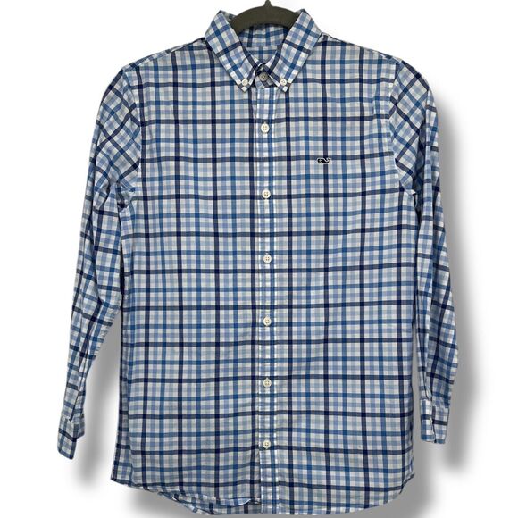 Vineyard Vines BLUE BAY Gingham Classic Fit Whale Shirt Medium 12-14 - Picture 1 of 9